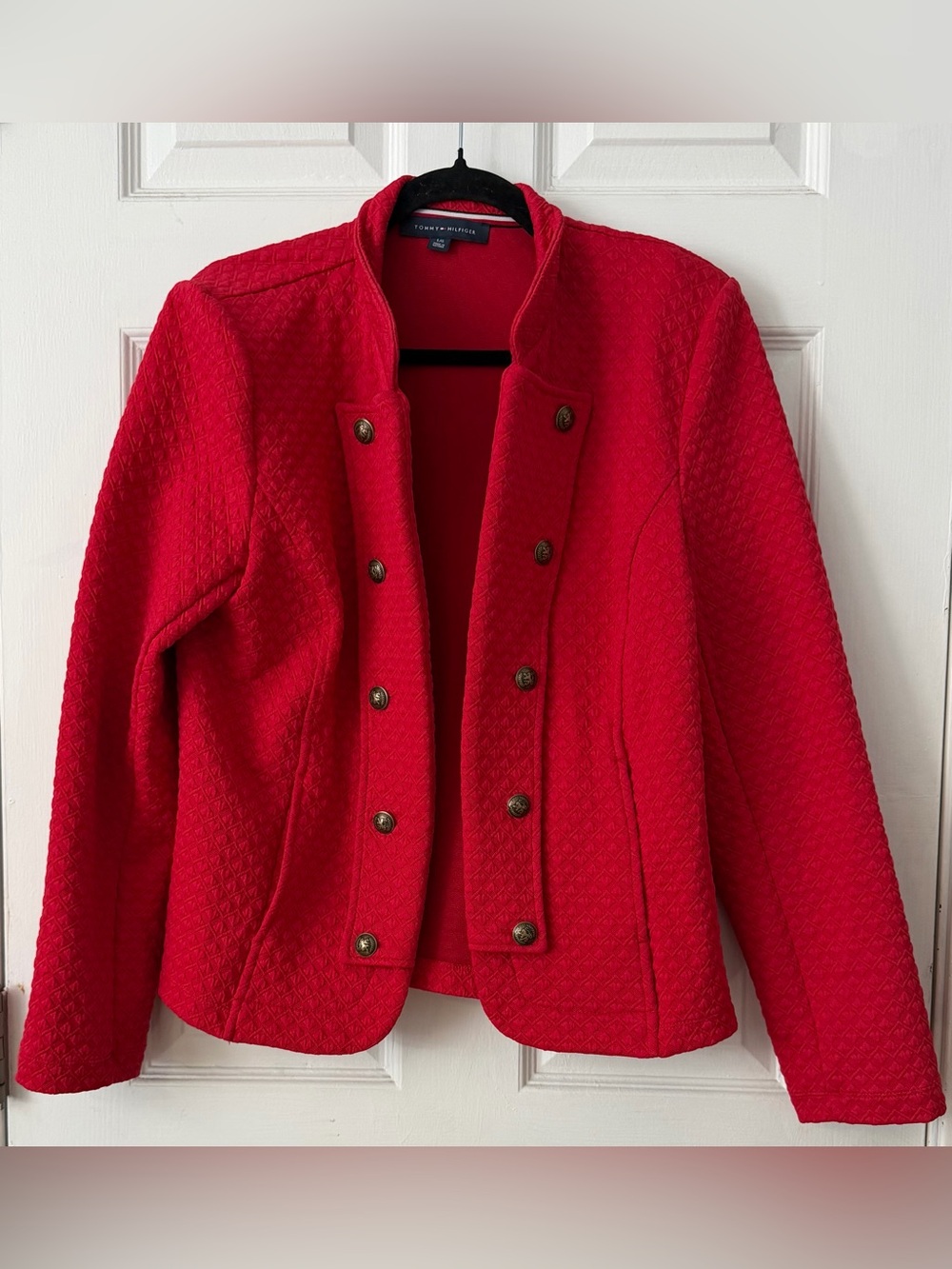 Tommy Hilfiger Red Textured Military Jacket Blazer Gold Buttons L